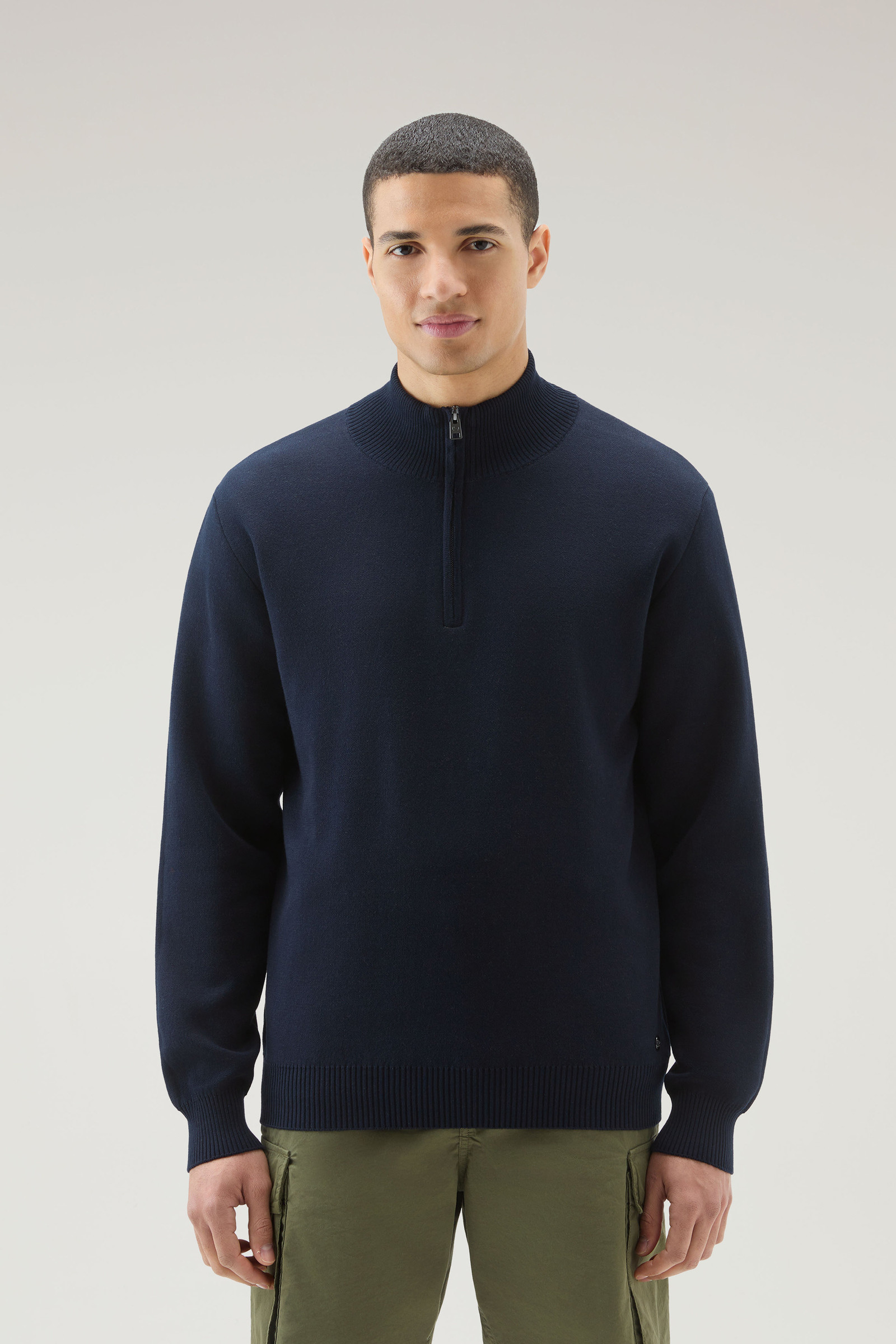Men's Turtleneck Sweater with HalfZip Blue Woolrich USA