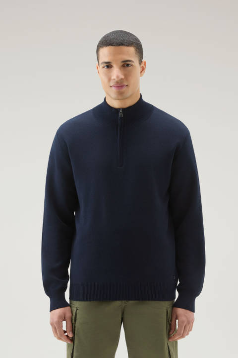 Turtleneck Sweater with Half-Zip Blue | Woolrich