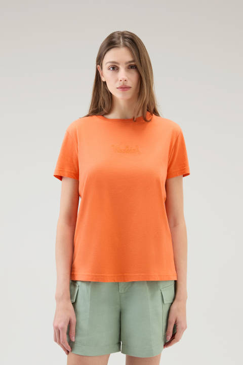 Pure Cotton T-Shirt with an Embroidered Logo Orange | Woolrich
