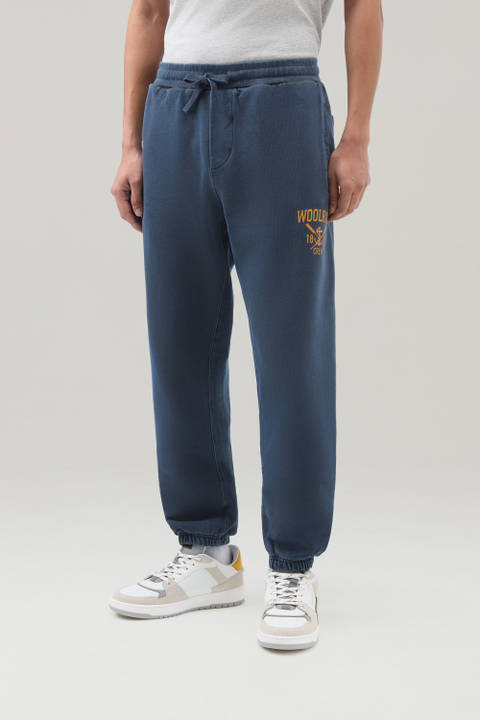 Pantalon de sport teint en pièce en pur coton molletonné Bleu | Woolrich