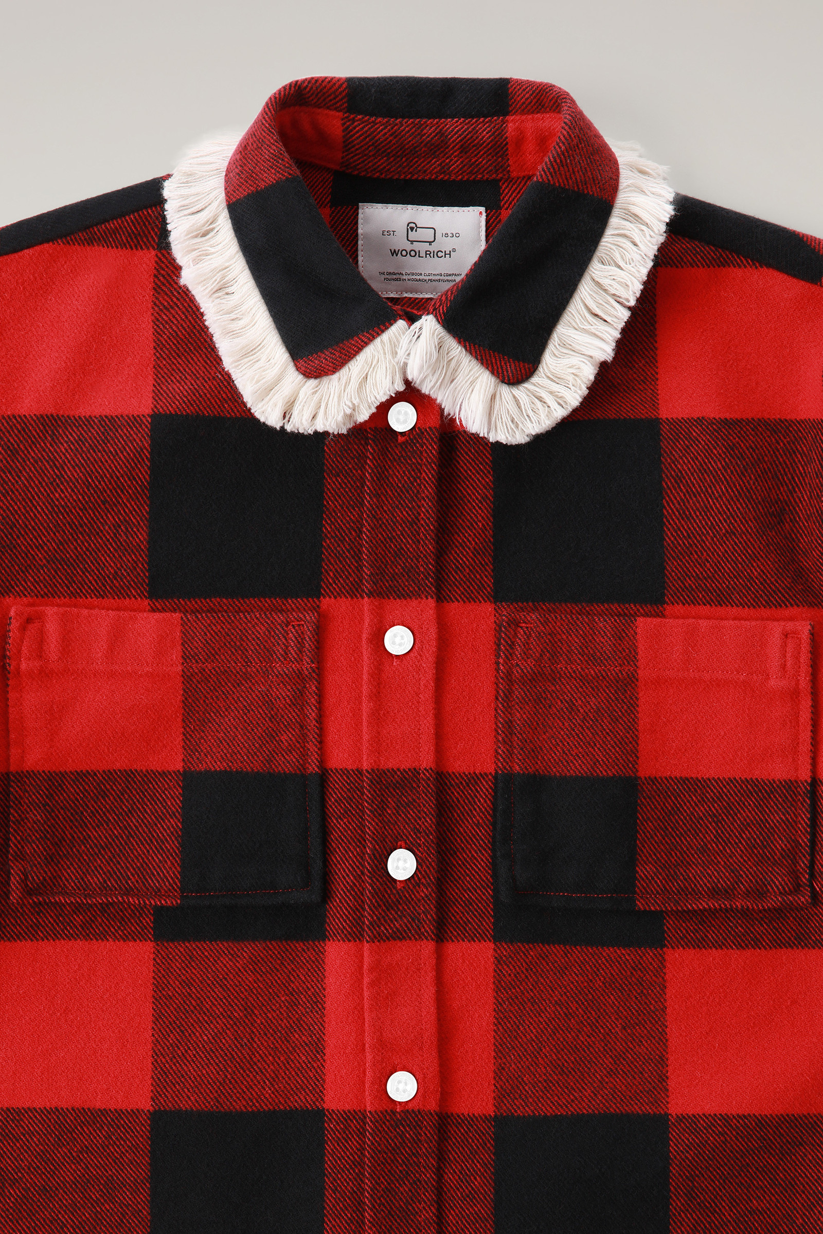 Girls' Flannel Buffalo Check Overshirt with Fringe Red photo 6 | Woolrich