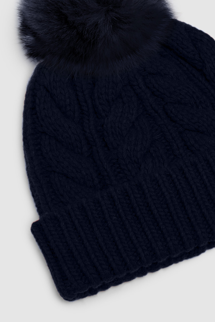 Wool-blend beanie with detachable pompom