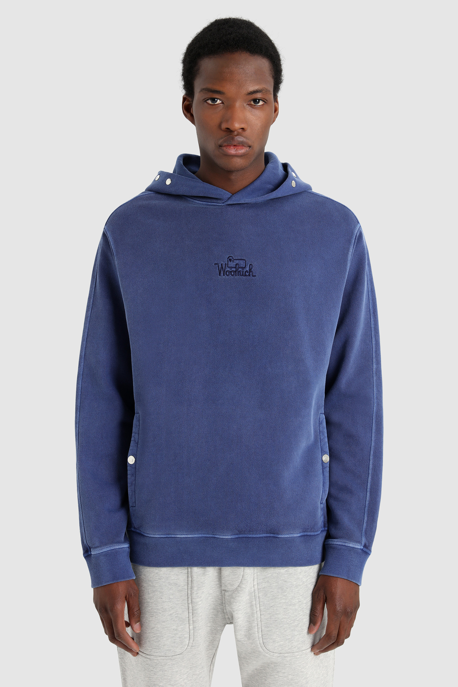 Hoodie in Garment-Dyed Cotton Blue | Woolrich
