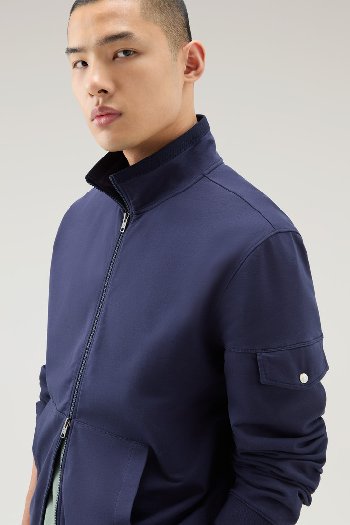 Sweat-shirt en pur coton avec fermeture zippée et col montant Bleu photo 4 | Woolrich