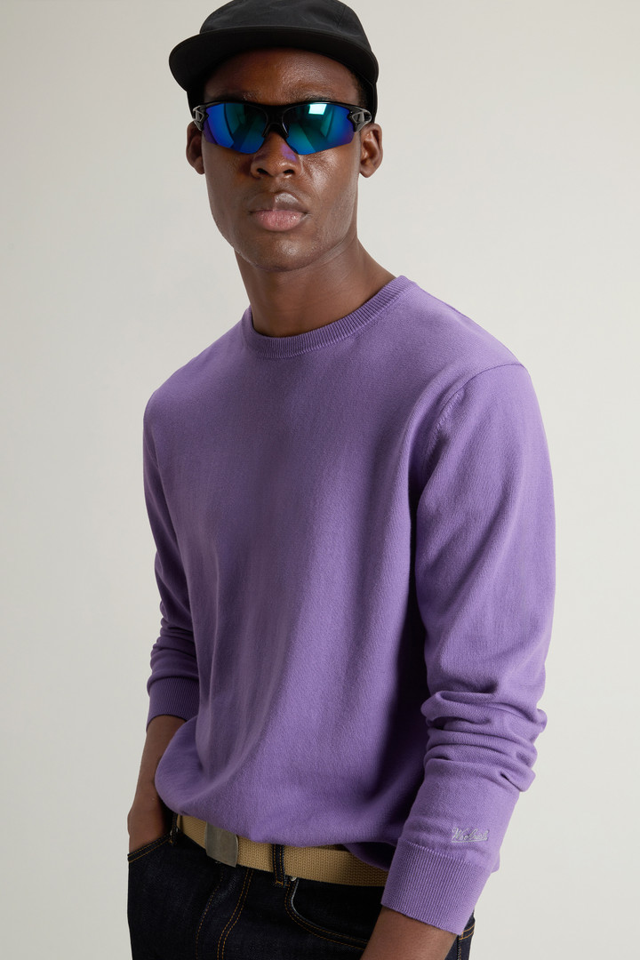 Crewneck Sweater in Pure Cotton with Embroidered Logo Purple photo 4 | Woolrich