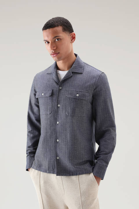Overshirt in a Cotton Linen Blend Blue | Woolrich
