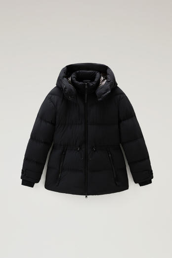 Stretch Nylon Down Jacket with Detachable Hood Black | Woolrich