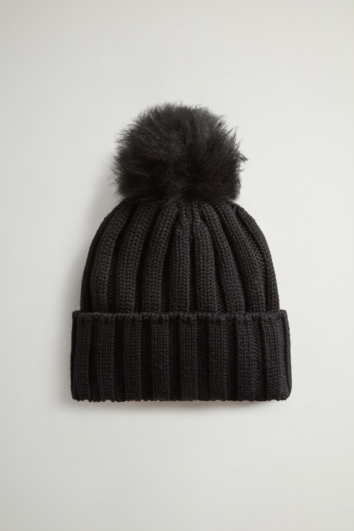 Girls' Beanie in Pure Virgin Wool with Cashmere Pom-Pom Black photo 1 | Woolrich