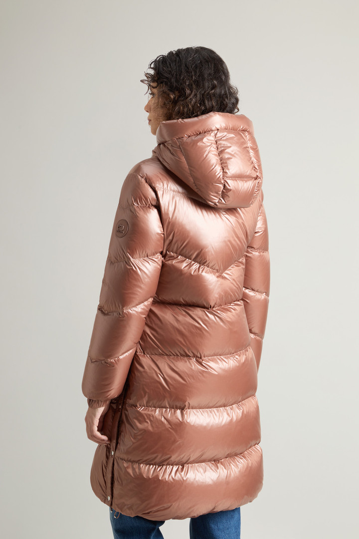 Aliquippa Long Down Jacket in Glossy Nylon Brown photo 3 | Woolrich