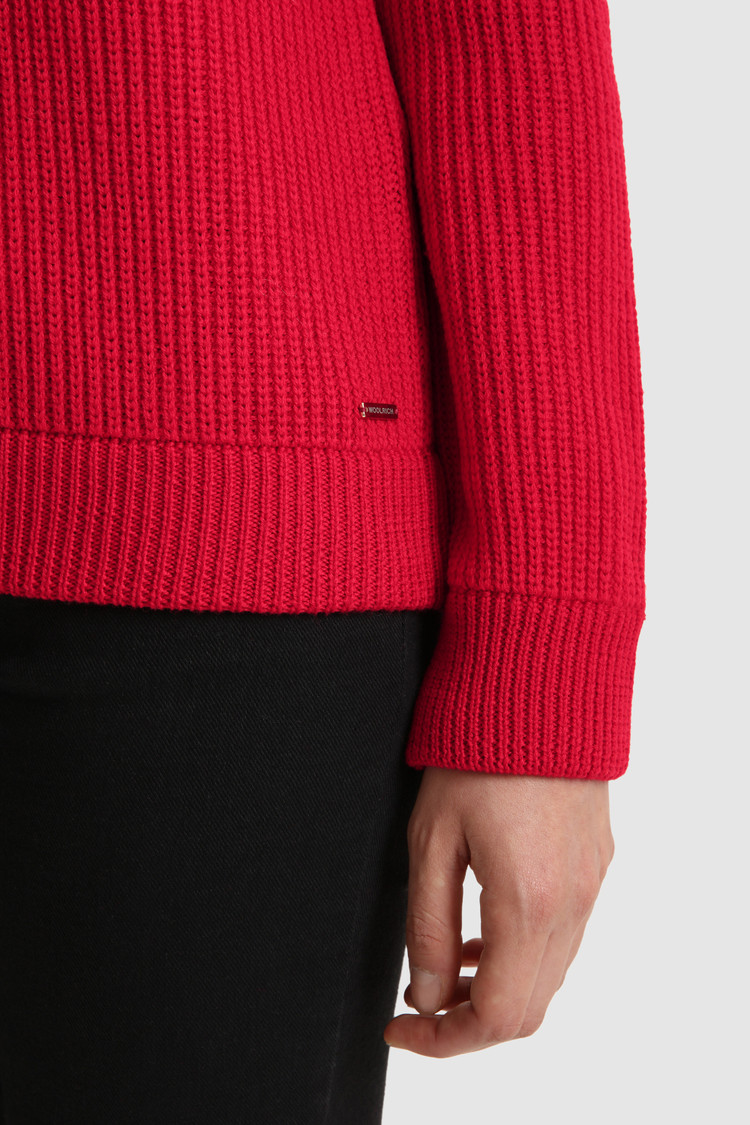 red merino cardigan
