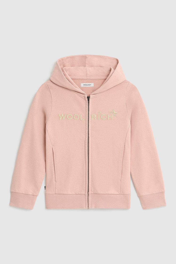 Hoodie met volledige rits en goudkleurig borduursel
