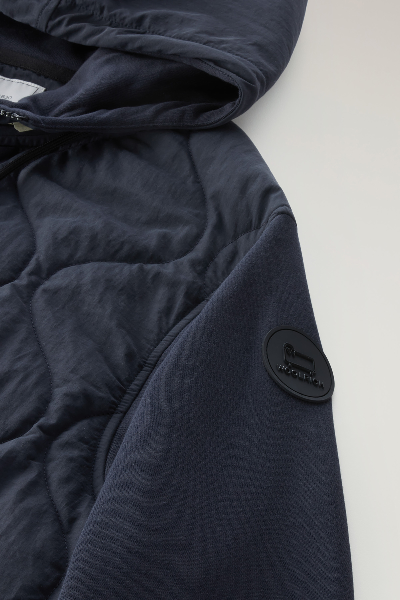 Zip-up Hybrid Hoodie in Cotton and Quilted Taslan Nylon Blue photo 7 | Woolrich