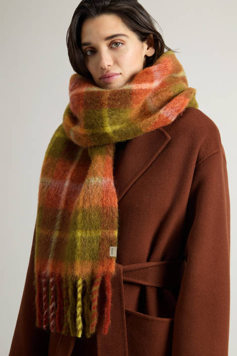 Écharpe en alpaga, mohair et laine vierge avec motif à carreaux Orange photo 2 | Woolrich