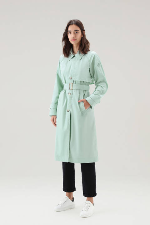 Trench Coat in Urban Touch Fabric with Belted Waist Green | Woolrich