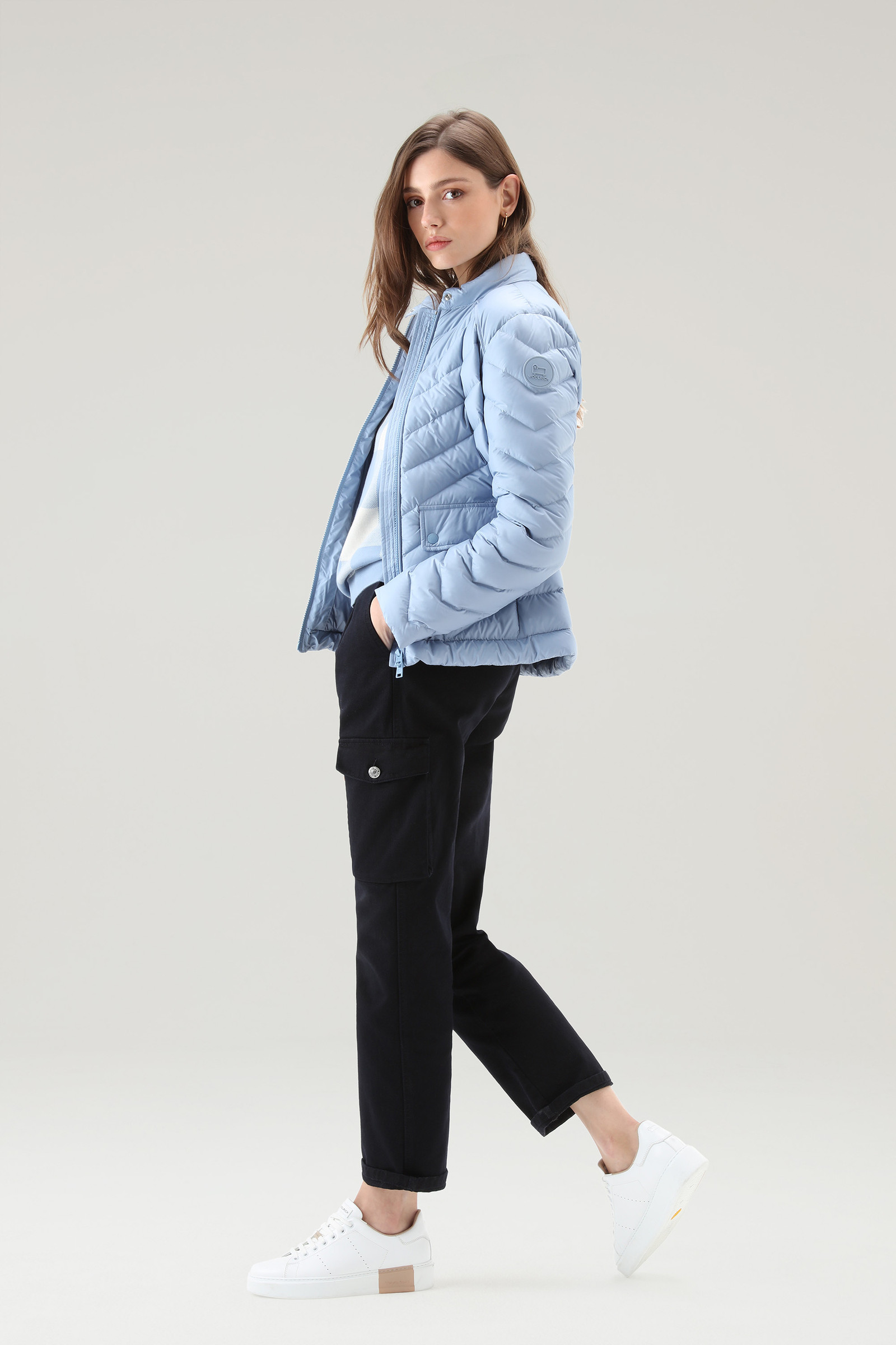 Veste courte rembourrée avec matelassage à chevron bleu photo 2 | Woolrich