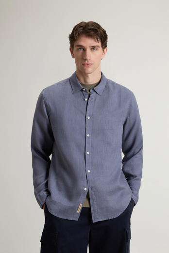 Garment-Dyed Pure Linen Shirt Blue photo 1 | Woolrich