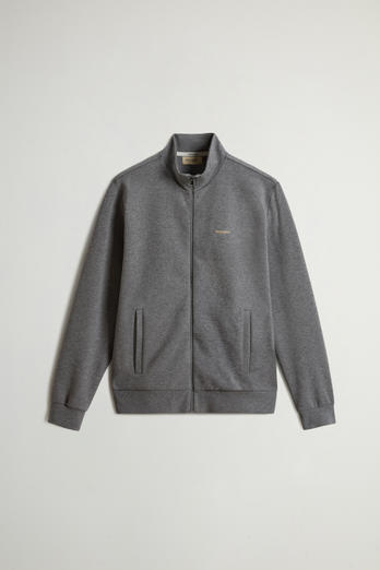 Full-Zip High Neck Sweatshirt in Cotton-Blend Interlock with Logo Gray | Woolrich