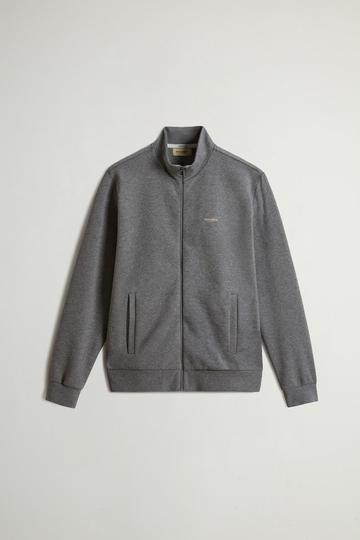 Full-Zip High Neck Sweatshirt in Cotton-Blend Interlock with Logo Gray photo 1 | Woolrich