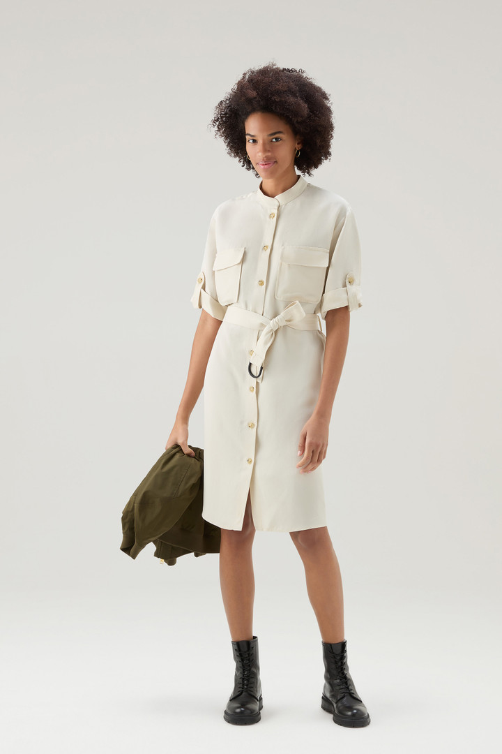 Belted Utility Dress in Linen Blend White photo 2 | Woolrich