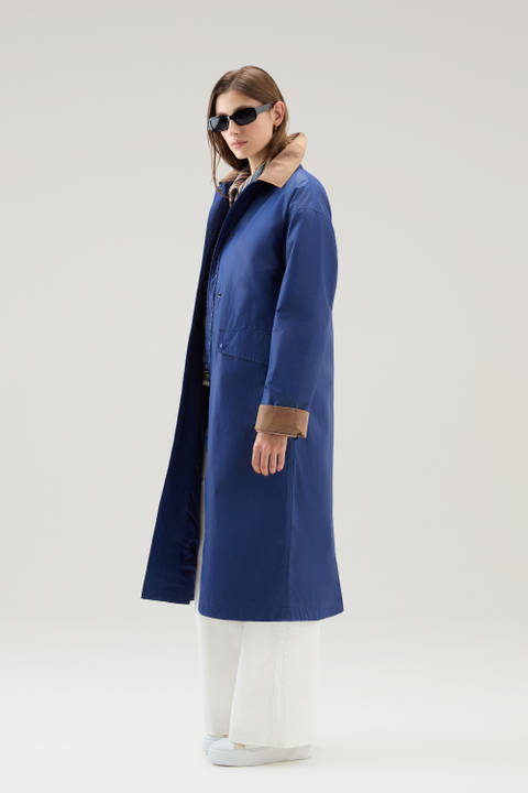 Waxed Trench Coat in Cotton Nylon Blend with Pointed Collar Blue | Woolrich