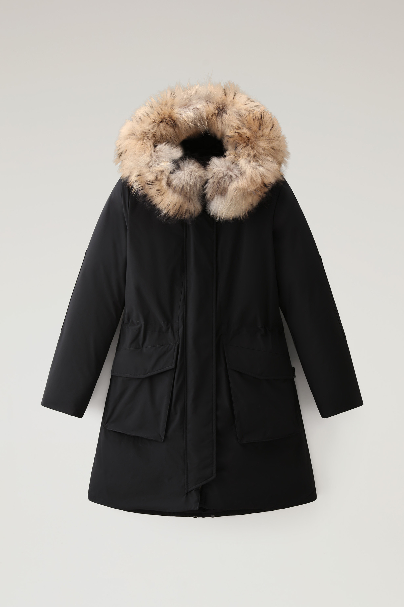 Women's Military Parka in Urban Touch Fabric with Raccoon Fur Black ...