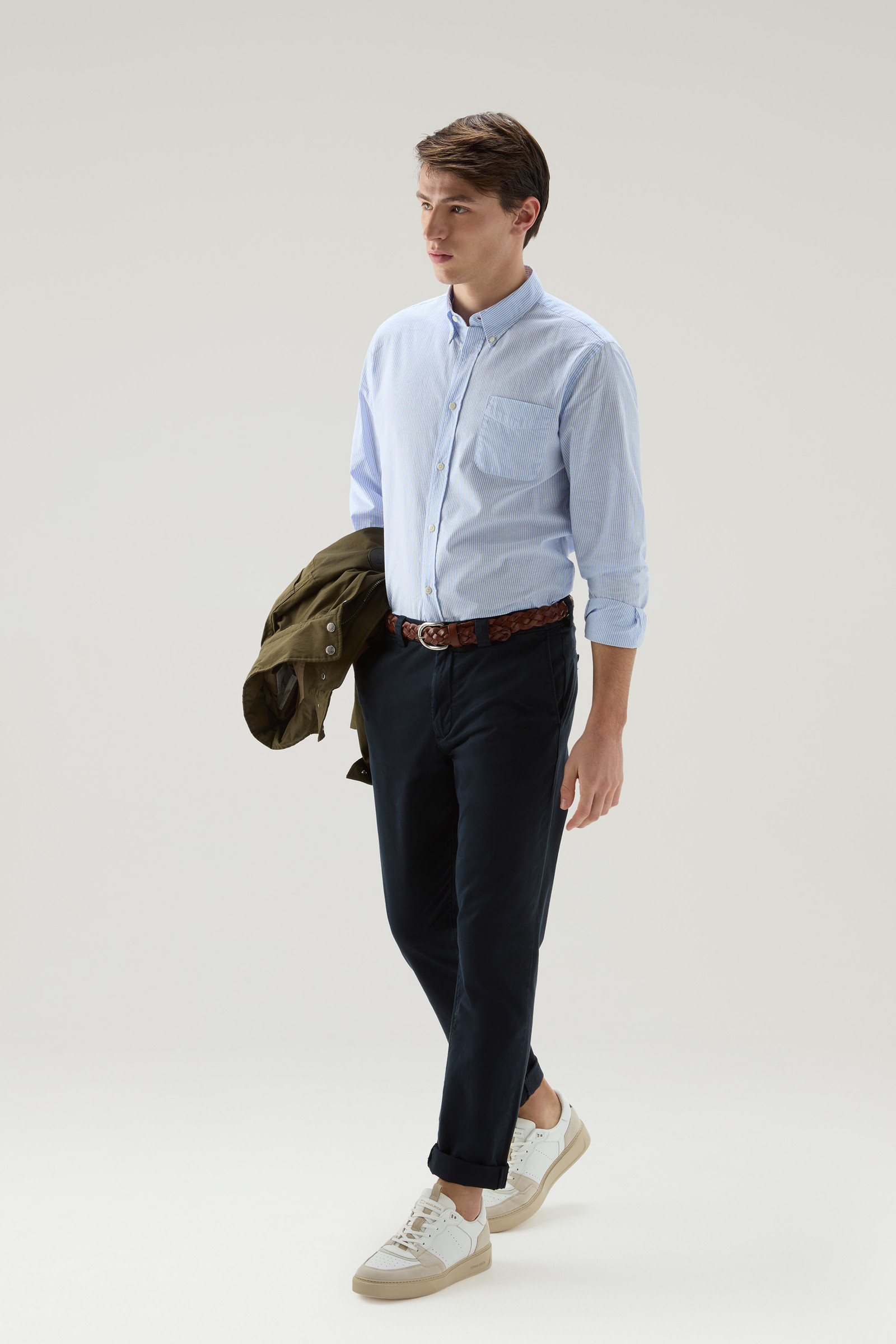 Chemise à rayures en lin et coton mélangés bleu photo 2 | Woolrich
