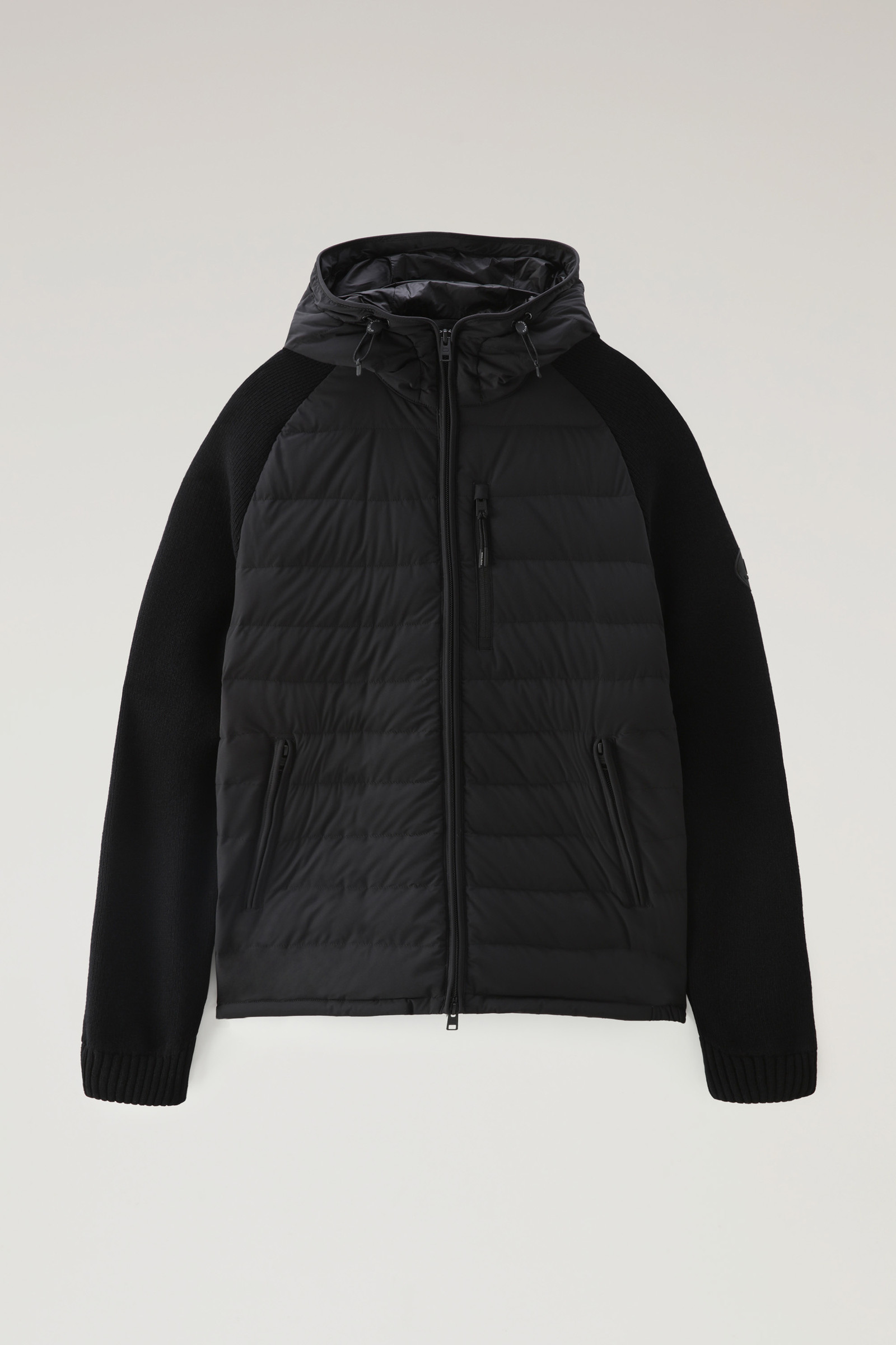 Men's Stretch Nylon Sundance Hooded Hybrid Jacket Black | Woolrich GR