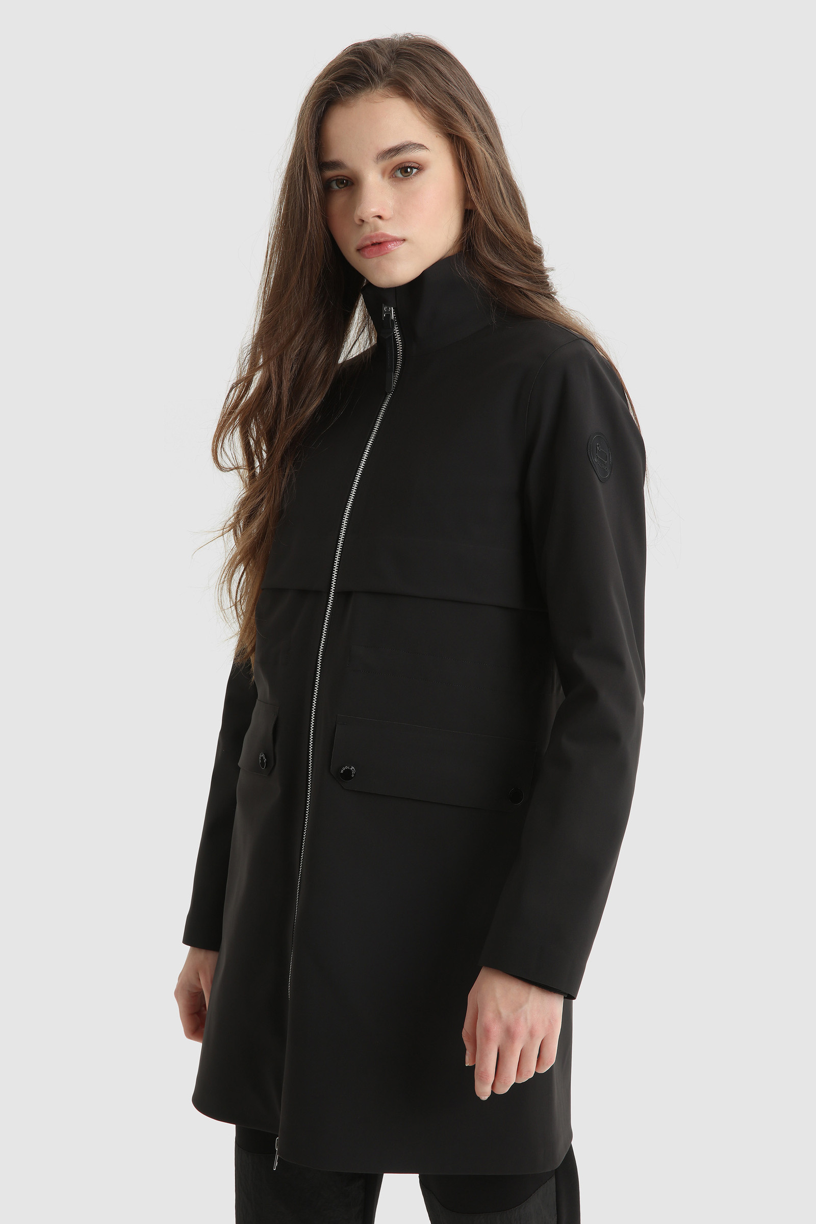 Lange Jacke Pequea aus Stretch-Jersey Schwarz | Woolrich