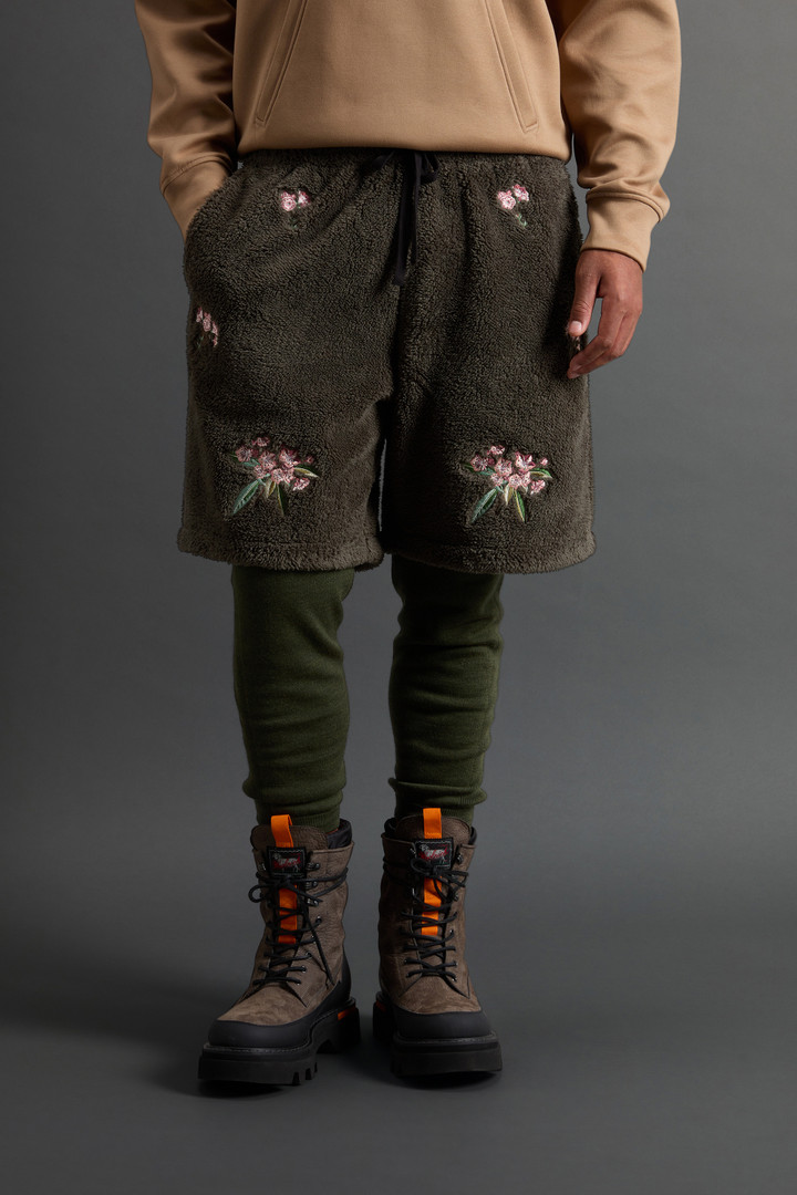 Sherpa Fleece Shorts with Floral Embroidery by Todd Snyder Green photo 2 | Woolrich