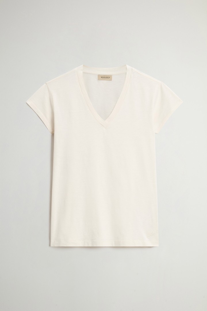 Woolrich donna T-shirt con scollo a V in puro cotone fiammato Bianco Taglia XL