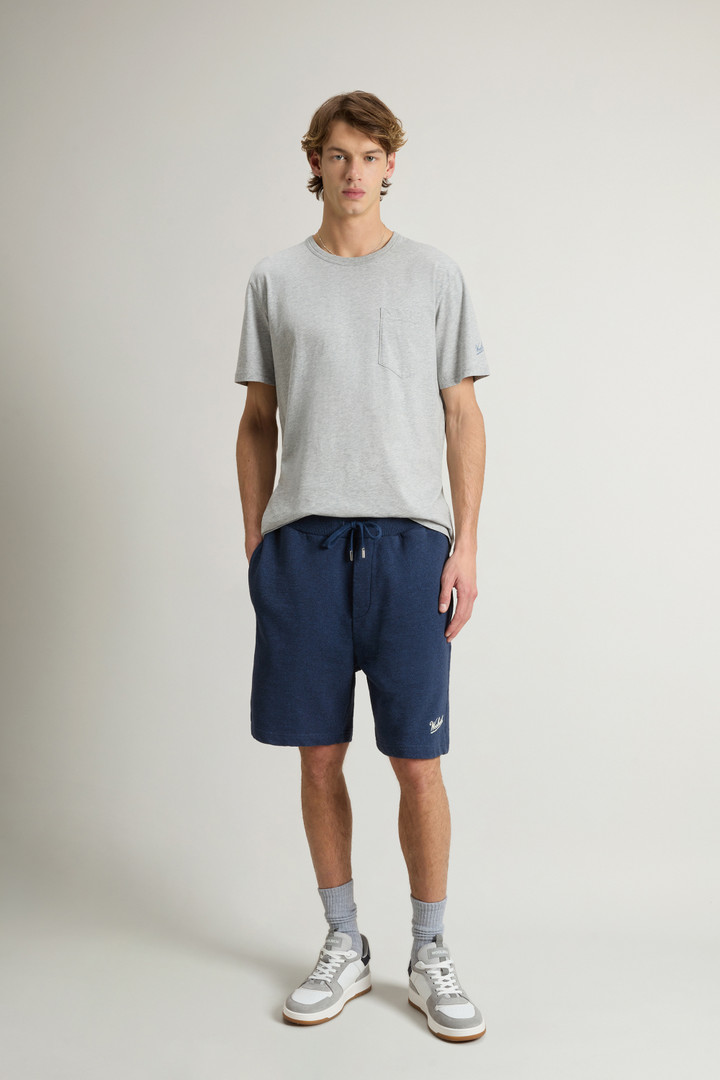 Woolrich Man Shorts In Pure Cotton Mouliné Fleece Blue Size M