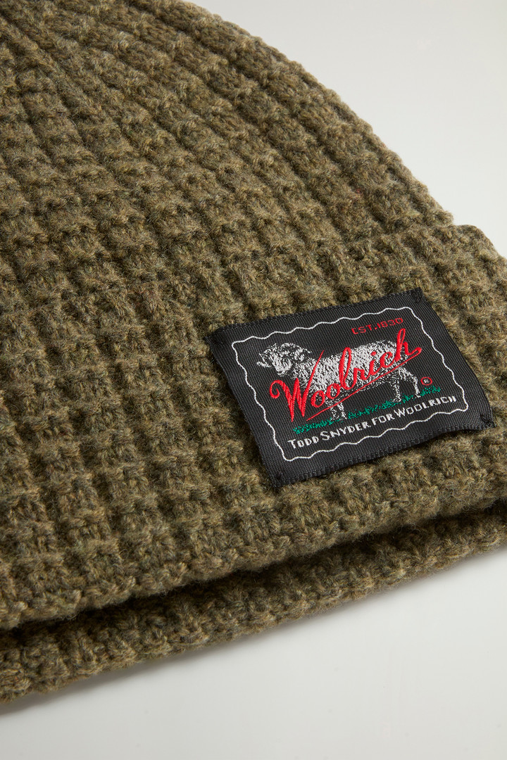 Beanie in Honeycomb-Stitched Virgin Wool and Cashmere Blend by Todd Snyder Green photo 3 | Woolrich