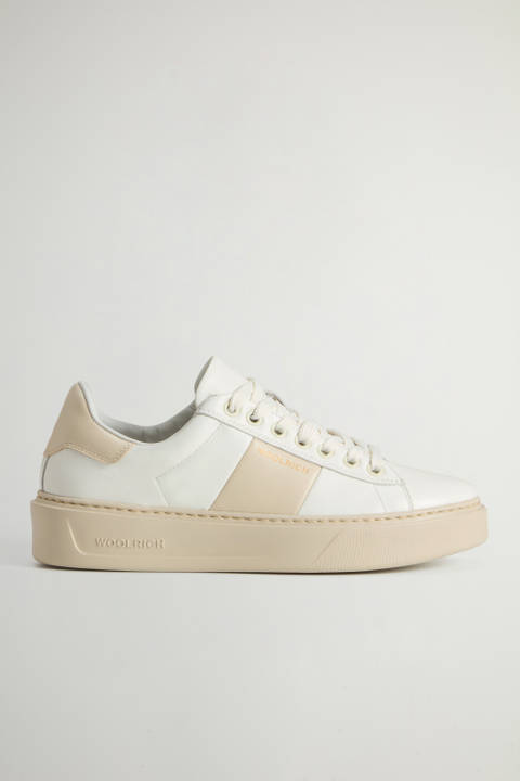 Chunky Court Sneakers in Leather with Contrasting Insert White | Woolrich