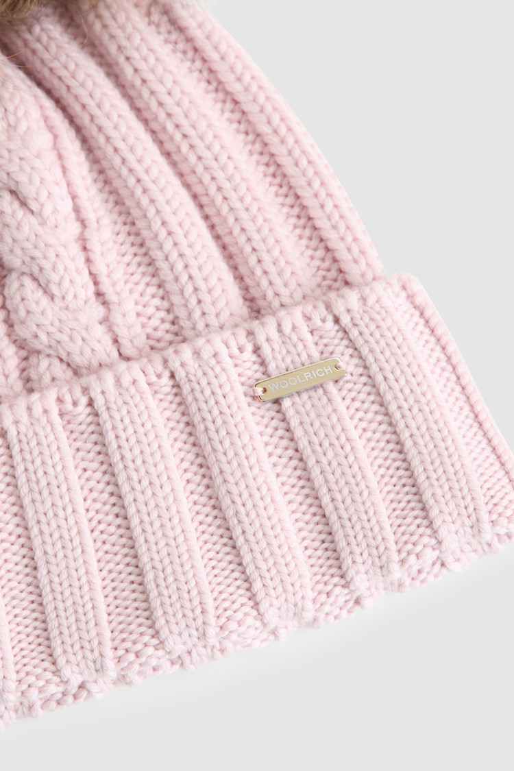 Virgin wool Beanie with raccoon pompom