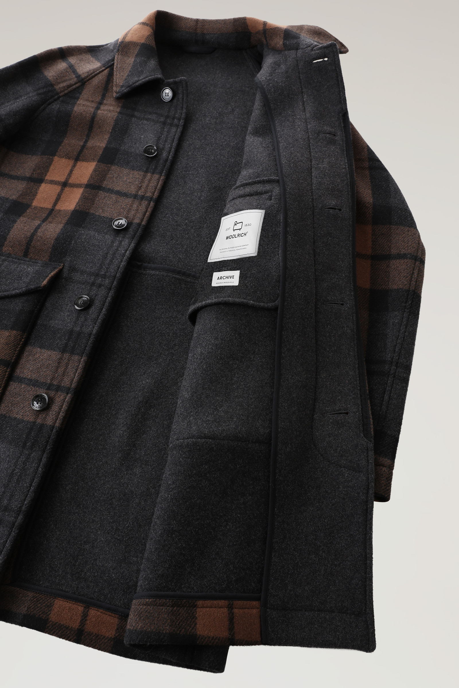 Men's Upstate Recycled Melton Wool Check Coat Brown | Woolrich USA
