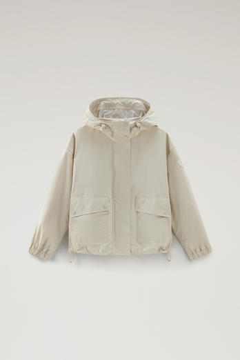 Waxed Jacket in Cotton Nylon Blend with Hood Beige | Woolrich