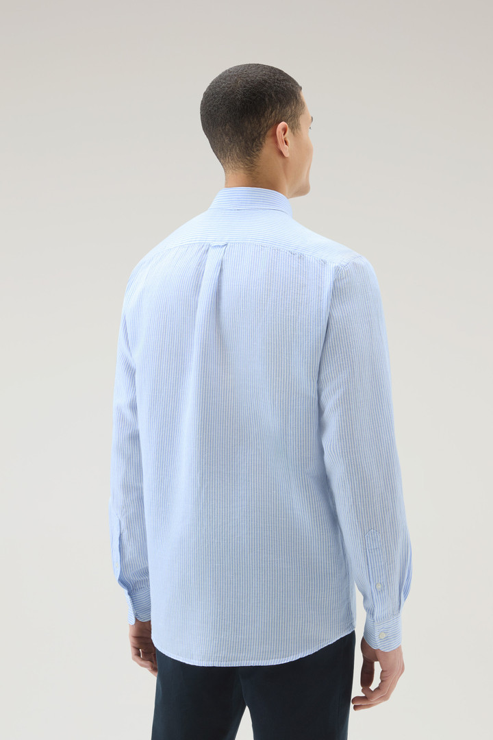 Chemise à rayures en mélange de coton et lin Bleu photo 3 | Woolrich