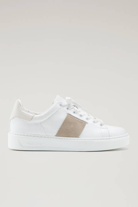 Classic Court Sneakers in Leather with Contrast Suede Side Band Beige | Woolrich