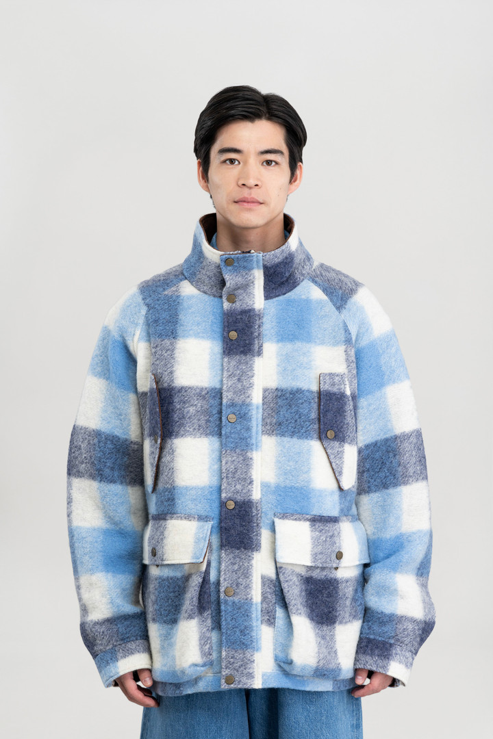 CHECK FLEECE MOUNTAIN PARKA Blau photo 1 | Woolrich