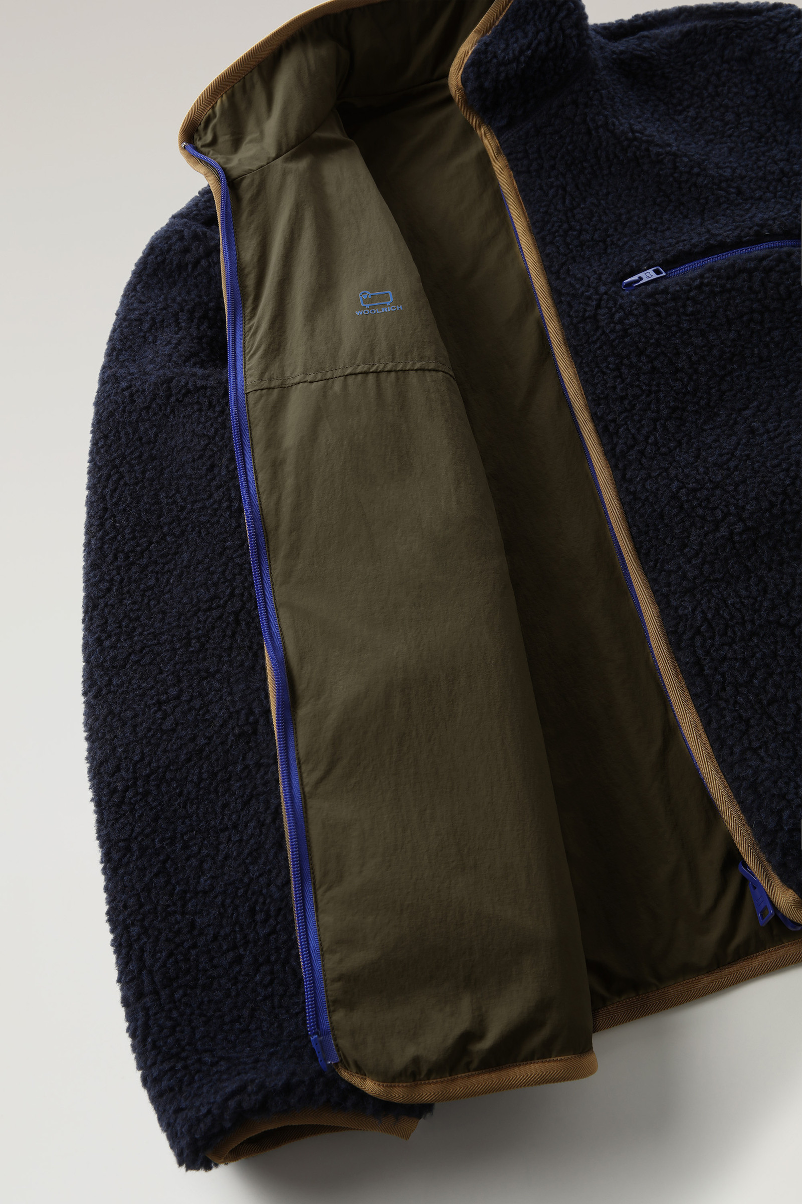 Men's Reversible Curly Fleece in Recycled Sherpa and Taslan Blue ...