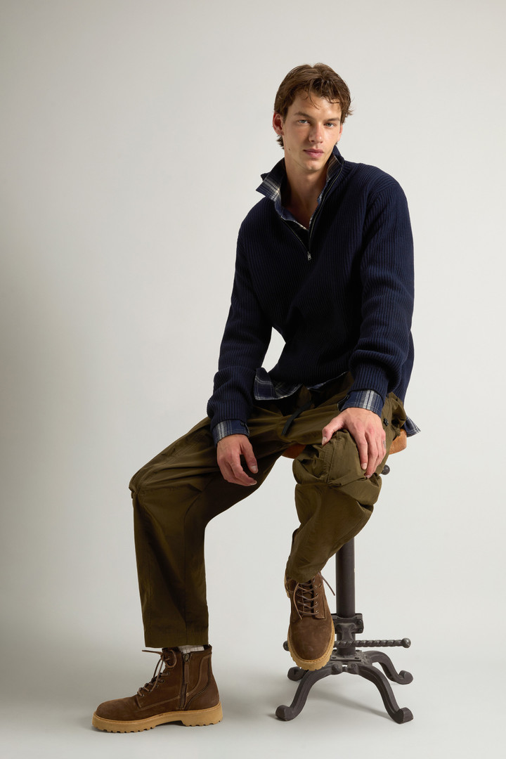 Half-Zipper Turtleneck Sweater in Wool and Cashmere Blend Blue photo 4 | Woolrich