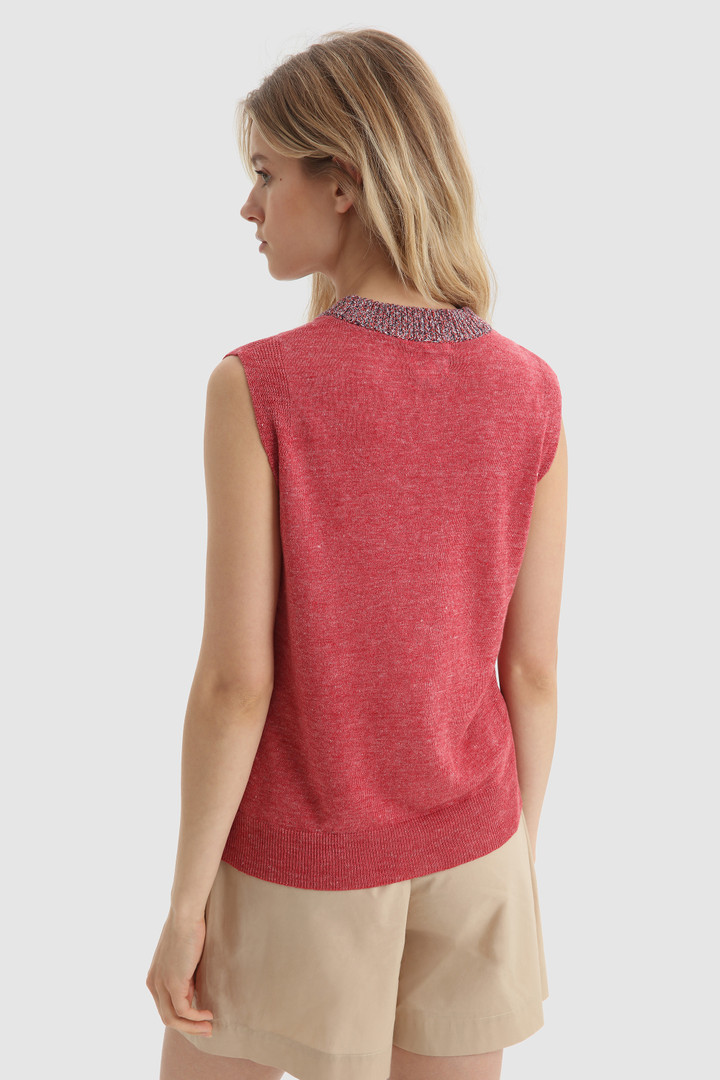 Haut en pur lin avec col côtelé rouge photo 3 | Woolrich