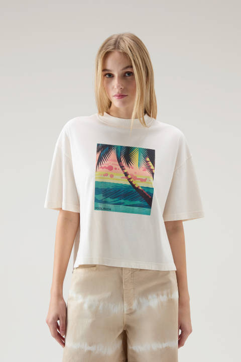 T-shirt voor jongens van zuiver katoen met grafische print Wit | Woolrich