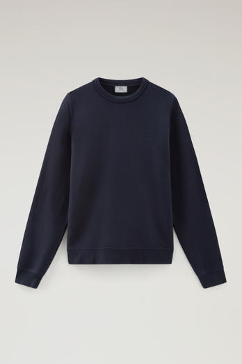 Crewneck Cotton Fleece Sweatshirt with Embroidered Logo Blue | Woolrich