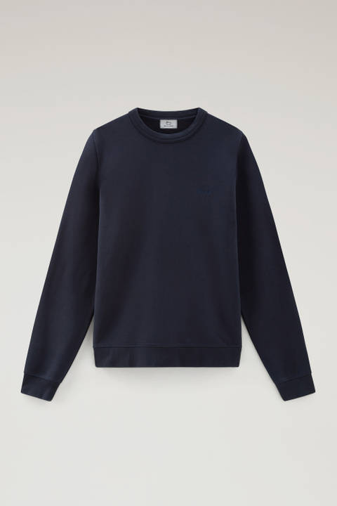 Crewneck Cotton Fleece Sweatshirt with Embroidered Logo Blue photo 2 | Woolrich