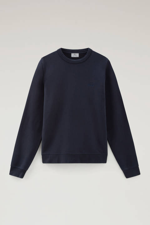 Sweat-shirt à col rond en coton mélangé avec logo brodé Bleu photo 2 | Woolrich