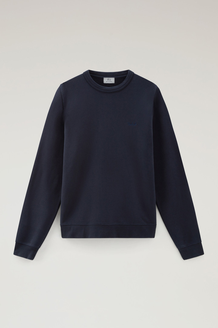 Sweat-shirt à col rond en coton mélangé avec logo brodé Bleu photo 5 | Woolrich