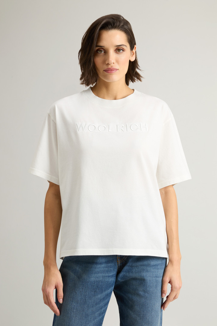 T-shirt en pur coton Pima avec logo sur la poitrine Blanc photo 1 | Woolrich