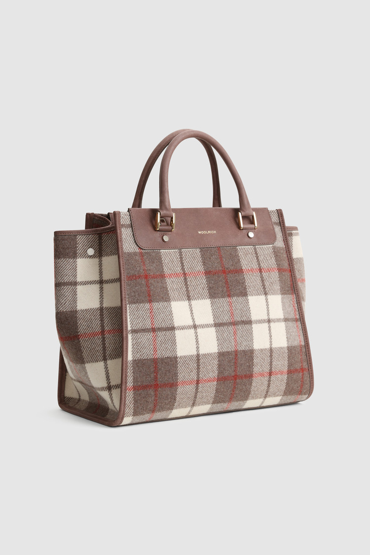 Oversized wool Tote Bag with check pattern