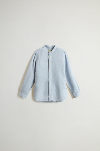 Boys’ Garment-Dyed Pure Linen Shirt Blue | Woolrich